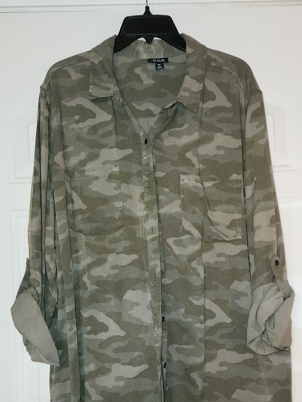 a.n.a Olive Green Camo Button-Down Shirt